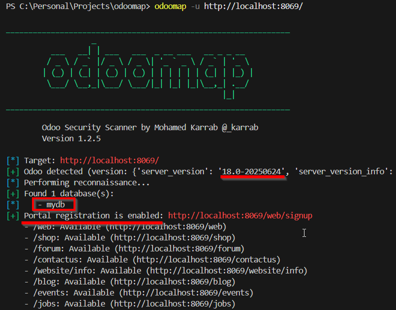 Odoo general reconnaissance with odoomap