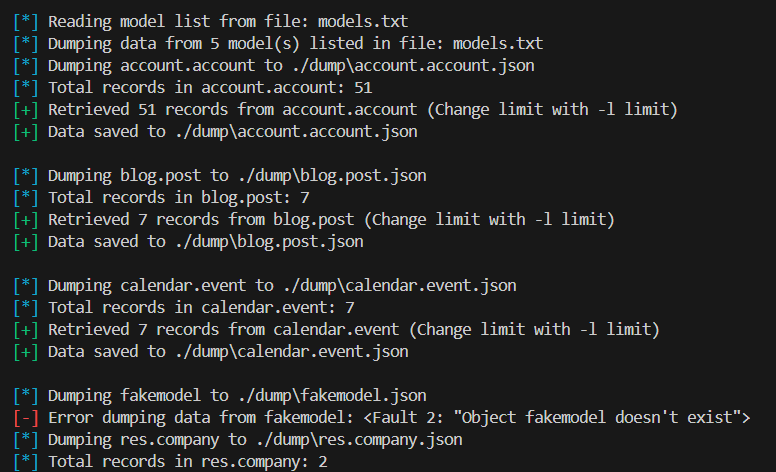 Dumping data from Odoo models