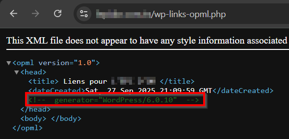 WordPress version through wp-links-opml.php file