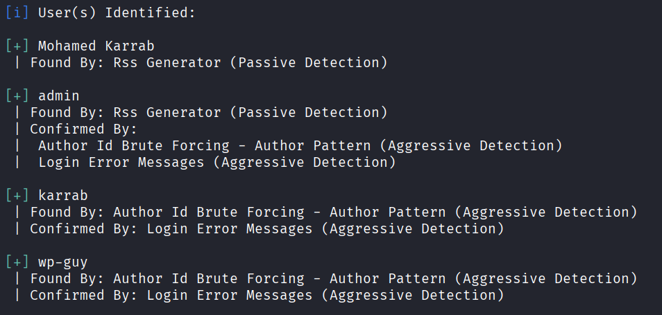 WPScan user enumeration