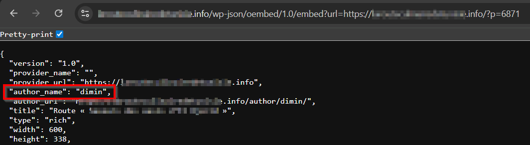 WordPress wp-json/oembed/1.0/embed?url= user enumeration