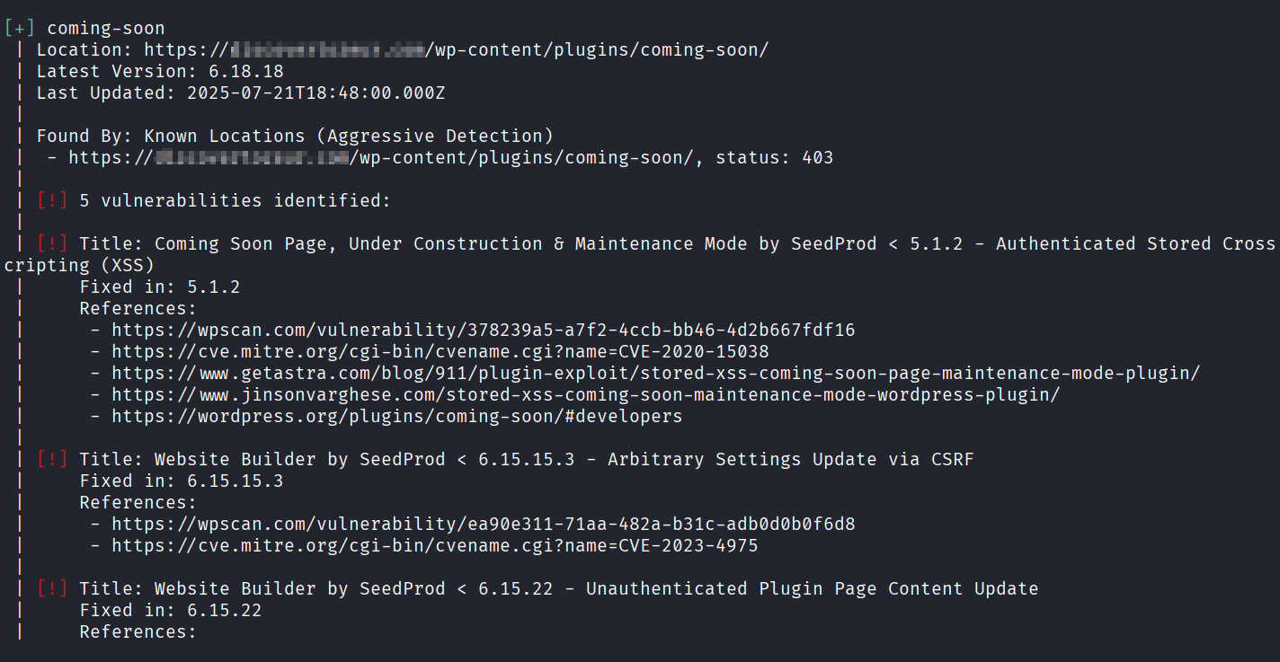WPScan vulnerable plugins check